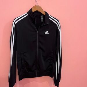 Adidas Women's Black Bomber Jacket with White Stripes